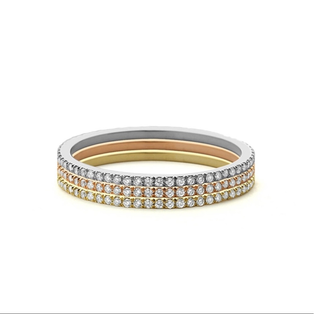 Stackable Set Of 3pcs Tri-Color Eternity Bands - image 4